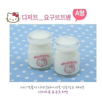 100ml Cute Pudding Glass Milk Jar with Plastic Lid